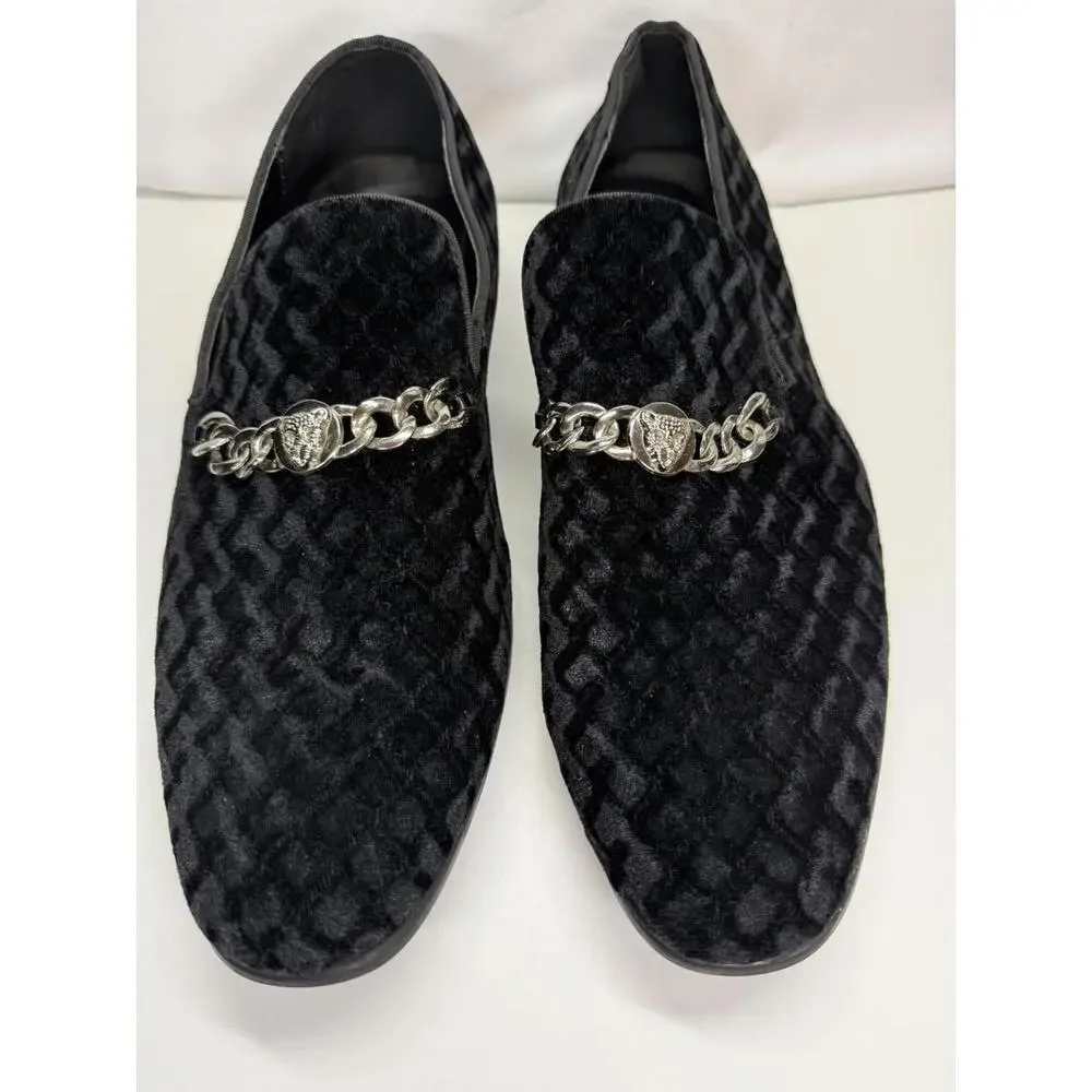 Amali Felix-000 Shoes Mens Size 10.5 Black Velvet Loafers Chain Dress Slip On